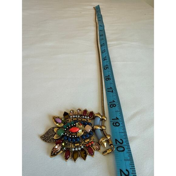 Stella & Dot Style Rainbow Multi Gemstone Statement Pendant Necklace Gold Tone - Picture 9 of 10